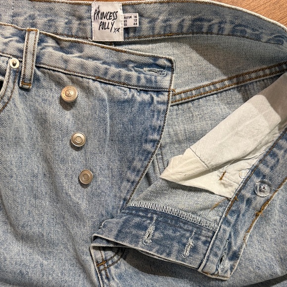 Prince Polly Women Sz 12 Light Blue Distressed Slanted Button Fly Ripped Jeans - Picture 12 of 14